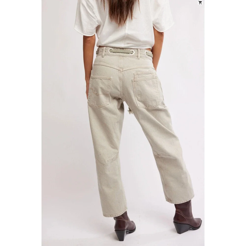 Free People Moxie Low Slung Pants Women's 25 Barrel Jetty Cotton Pull On DDR2730 - Picture 2 of 12